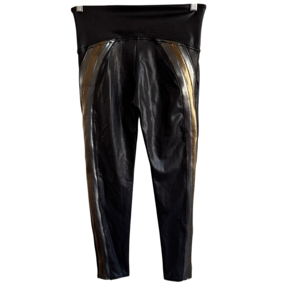 Spanx Faux Leather Stripe Black Metallic Leggings, Size L - Picture 10 of 12